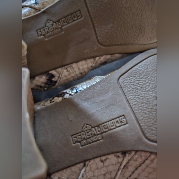 Fergalicious | Beige Heeled Boots with Snakeskin Print Size 9 - Picture 11 of 12